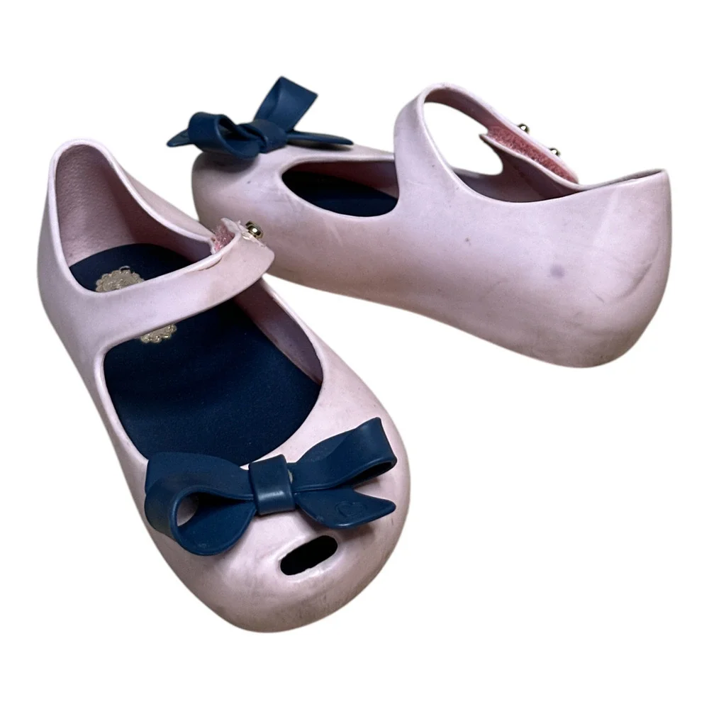 Mini Melissa Pink Blue Mary Jane Rubber Ultragirl Bow Flat Toddler Size 7